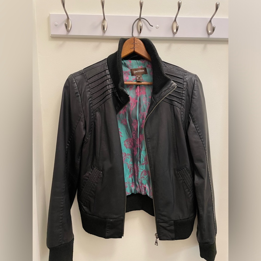 Danier Black Leather Bomber Jacket